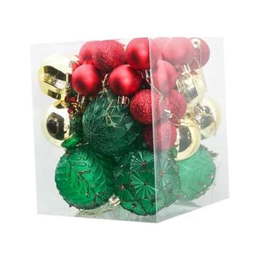 Imagem de Baoblaze 36 peças enfeites decorativos para árvore de Natal, bolas de Natal penduradas, enfeites para janela, guirlanda de jardim para feriados, Verde Vermelho Dourado