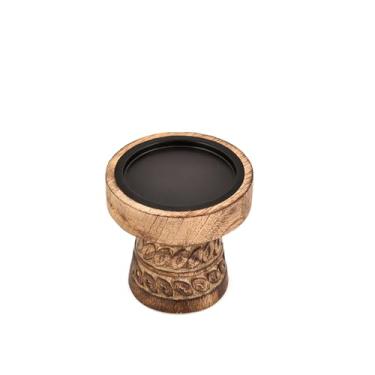 Imagem de Hanol Castiçal de madeira de manga com suporte de vela redondo para decoração de casa de fazenda ou boho (10 x 10 x 10 cm)