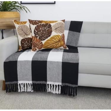 Imagem de Manta Para Sofá Gigante Decorativa Protetora Cores Sortidas 2,40 x1,80 Cms (PRETO XADREZ)