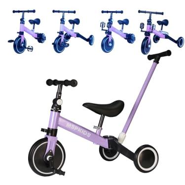 Imagem de Triciclo Infantil 4 em 1, Bicicleta de Equilíbrio Conversível, Andador com Assento Ajustável, Disponível em Amarelo, Branco e Vermelho (LILÁS)
