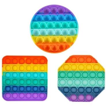 Imagem de Pop It Fidget Toys Brinquedo Sensorial, Formas Coloridas em Silicone, Quadrado, Círculo e Hexágono, Antiestresse para Crianças e Adultos, Exercício de Raciocínio Lógico