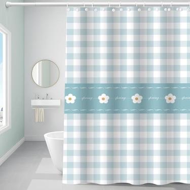 Imagem de Bestfaith Forro de cortina de chuveiro de plástico, cortina de chuveiro xadrez premium EVA 5G, cortinas de chuveiro para banheiro com 3 pesos magnéticos e ilhós à prova de ferrugem (xadrez clássico