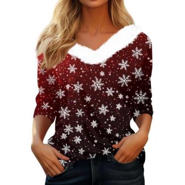 Imagem de Suéteres de Natal para mulheres COTECRAM com manga 3/4 e decote em V