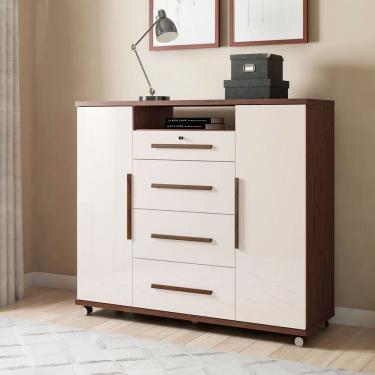 Imagem de Cômoda Sapateira 2 Portas 4 Gavetas Versátil Jacaranda / Off White
