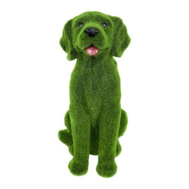 Imagem de Bothyi Estátua de cachorro aveludado para jardim, escultura decorativa criativa para micro paisagem, presente divertido, estatueta realista de cachorro, 18cm X 23cm X 35cm