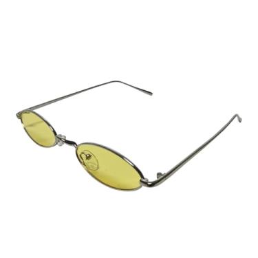 Imagem de Óculos de sol retrô pequenos de liga oval – Óculos vintage chiques com armação de metal leve, proteção UV400 para todas as estações, Prateado, amarelo