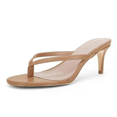 Imagem de Coutgo Chinelo feminino com salto gatinho sem cadarço confortável para verão e praia, Camelo, 38