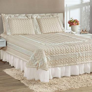 Imagem de Colcha Queen Romantica Micropercal 200 Fios 5 Peças - Palha
