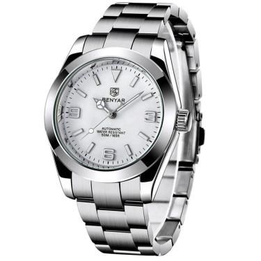 Imagem de Relógio De Pulso Mecânico Em Aço Inoxidavel Design Esportivo Impermeável Branco