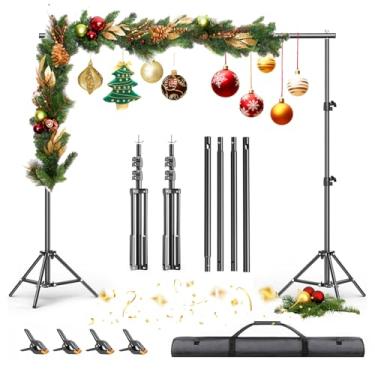 Imagem de Suporte de pano de fundo 16 x 17 m, kit de sistema de suporte de cenário fotográfico ajustável com 4 grampos e bolsa de transporte para festas, casamentos, fotografias, decoração de festivais