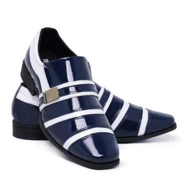 Imagem de Sapato Social Masculino Brilhante Bico Fino Pull On 853 (Azul e Branco, BR, Adulto, Numérico, 37)