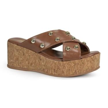 Imagem de Tamanco Feminino Plataforma Anabela Rolha com Apliques Confortável Via Angel 10304 (Caramelo, BR, Adulto, Numérico, 39)