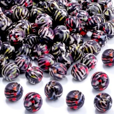 Imagem de 100 peças de contas de resina de 10 mm a granel para kit de fabricação de pulseiras, contas soltas redondas com estampa de leopardo para joias, brincos, colar, anéis, arte, artesanato, projetos DIY