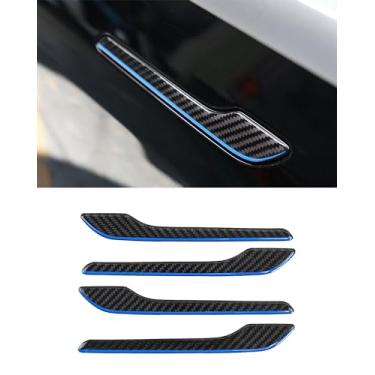Imagem de KKTR-CAR Capa de maçaneta de porta, conjunto protetor de maçaneta de porta de fibra de carbono fosco real compatível com Tesla modelo 3 modelo Y (4 peças) (fibra de carbono brilhante real - preto e