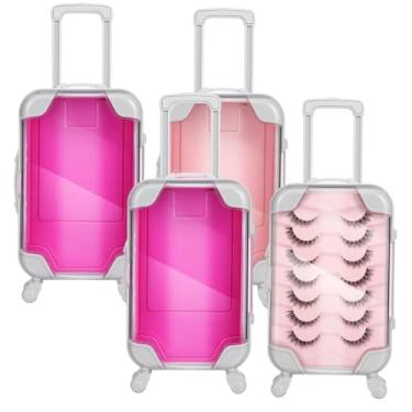 Imagem de SEWACC Caixa de cílios postiços mini mala organizadora de cílios vazios simulação de carrinho de maquiagem caixa de maquiagem em miniatura para mulheres viagens