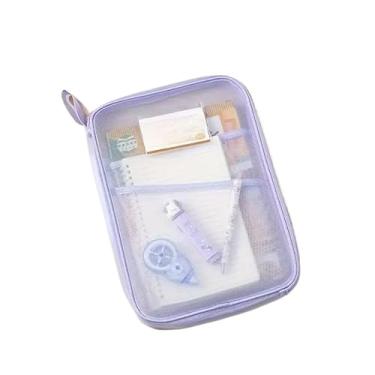 Imagem de Pasta Arquivo Transparente Com Zíper E Divisórias De Malha Nylon Boa Capacidade Portátil(Lilás)