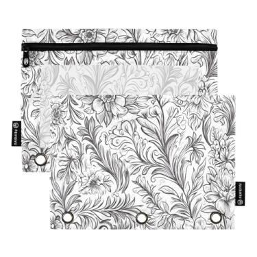 Imagem de CEBUGI 3 bolsas de lápis com zíper e janela transparente, 2 pacotes de estojo para exames de sala de aula (floral)