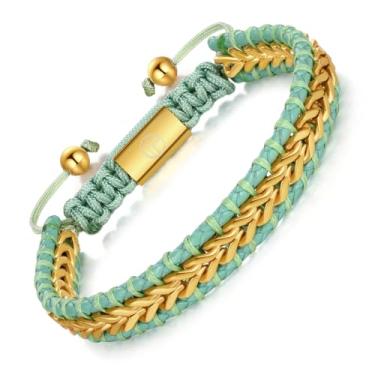 Imagem de WP WEPICK Pulseira masculina de couro banhado a ouro 18 quilates para homens e mulheres, ajustável, pulseira de couro trançada, feita à mão, feita à mão, For Wrist 6.5-8 Inch, Sem Pedra Preciosa