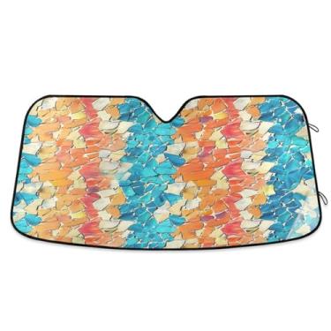 Imagem de Wassud Para-brisa para-sol acessórios de carro dobrável para janela frontal de carro blocos raios UV fragmentos de vidro arte refletiva para-sol 70 x 139 cm