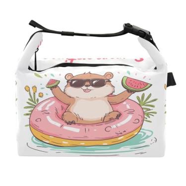 Imagem de STAYTOP Lancheira fofa de hamster em boia salva-vidas com fivela de alça, lancheira isolada para meninos e meninas, lancheira térmica para trabalho escolar