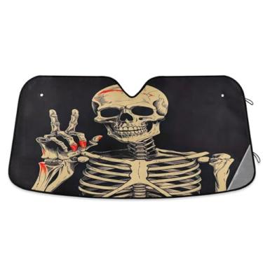 Imagem de Wassud Para-brisa para-sol acessórios de carro dobrável para janela dianteira do carro blocos raios UV esqueletos felizes sombra reflexiva 80 x 144 cm