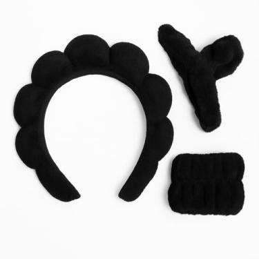 Imagem de Kit De Acessórios Para Skincare Arco Antideslizante + Prendedor Felpudo + Xuxinha -Tecido Felpudo Que Não Puxa Não Marca E Não Quebra Os Fios (Preto)