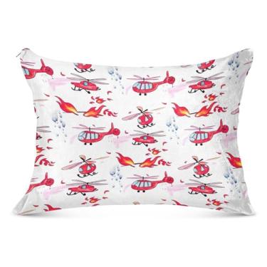Imagem de Fronhas decorativas de bombeiro helicóptero pintura com zíper para fronhas padrão queen king capa de almofada, tamanho padrão, 50,8 cm x 66 cm