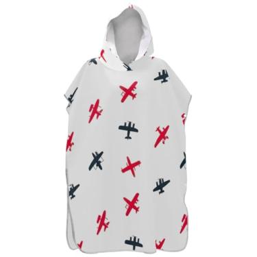 Imagem de Joisal Poncho de surfe para adultos trocador de roupa de banho com capuz leve ponchos adultos para mulheres bonito desenho animado aviões branco