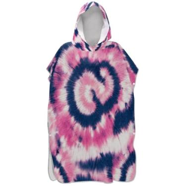 Imagem de Joisal Roupão reutilizável para troca de poncho de surfe para adultos toalha de banho com capuz tie dye floral azul-marinho rosa unissex poncho adulto com capuz