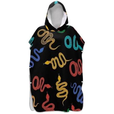 Imagem de Joisal Poncho de surfe preto de cobra colorido para adultos trocador de roupas femininas de secagem rápida com capuz toalha de banho com capuz de praia