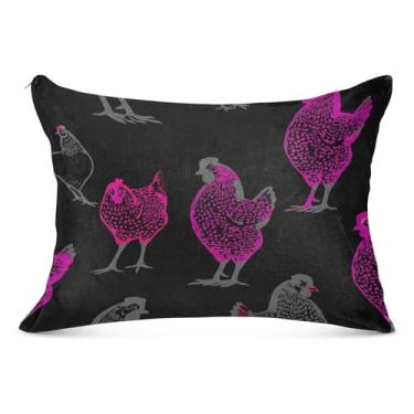 Imagem de Linda fronha de galinha preta fofa com zíper para travesseiro padrão Queen King fronhas de cama fofas para cabelo, tamanho Queen, 50,8 cm x 76,2 cm