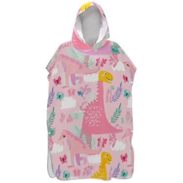 Imagem de Joisal Roupão reutilizável para troca de poncho de surfe para adultos toalha de banho com capuz bonito dinossauro rosa ponchos femininos com capuz