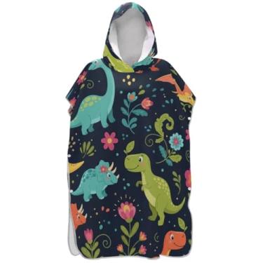 Imagem de Joisal Roupão absorvente para adultos, poncho de surfe, toalha de banho com capuz, dinossauro, flor, azul marinho, ponchos de praia para homens