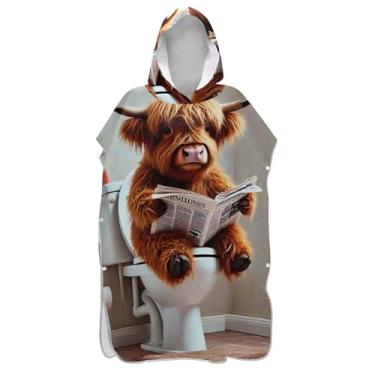 Imagem de TSENQUE Poncho de surfe leve trocador roupão adulto praia moletom toalha floral engraçado vaca highland bonito homens mulheres poncho com capuz