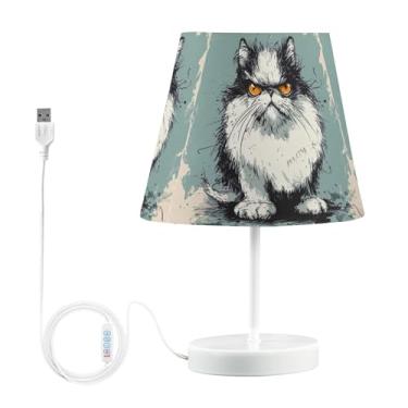 Imagem de Joisal Angry Funny Candeeiro de mesa regulável de gato, abajur de cozinha com abajur luz de cabeceira