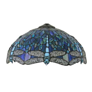 Imagem de Cúpula de abajur de 40 cm (16 polegadas) estilo Tiffany com vitral, modelo vintage com libélula, com tampa inclusa. Ideal para luminárias de cabeceira, leitura, estudo, cozinha, sala de jant
