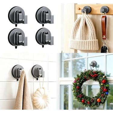 Imagem de Ganchos de ventosa para chuveiro, aço inoxidável, removíveis e reutilizáveis, resistentes, sem broca, base de silicone reutilizável para banheiro, parede, vidro, espelho, azulejo para pendurar roupões