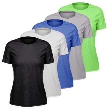 Imagem de Kit 5 Camisetas Feminina Dry Manga Curta Proteção UV Slim Fit Básica Academia Treino Fitness-Feminino
