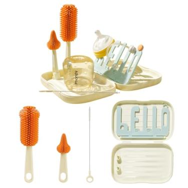 Imagem de Phanpy Conjunto de escovas para mamadeiras de viagem, kit portátil de limpeza de mamadeiras com escova de silicone, escova de mamilo, escova de palha, rack de secagem, caixa de armazenamento para casa
