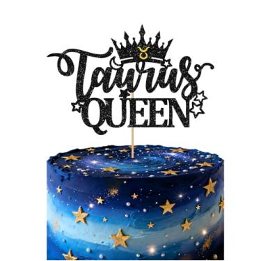 Imagem de Taurus Queen Cake Topper, Black Glitter Taurus Birthday Cake Topper for Women, 12 Constellation Themed Cake Decor for Astrology Birthday Party Supplies