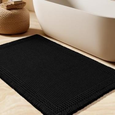 Imagem de Tapete de banheiro waffle, tapete de banho moderno tecido boho absorvente antiderrapante, tapetes de banheiro ultra macios, tapetes de banho de malha laváveis na máquina com borda para banheiro