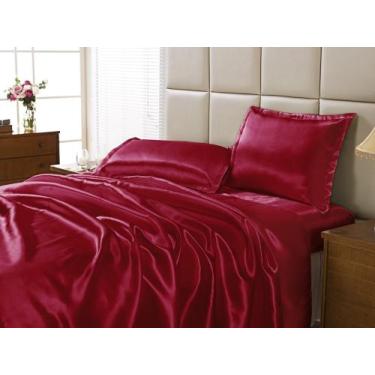 Imagem de Jogo de lençol cetim casal 4 peças cama box seda varias cores - Hp enx