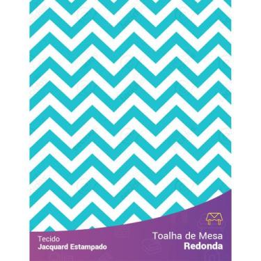Imagem de Toalha de Mesa Redonda em Tecido Jacquard Estampado Chevron Azul Turqu