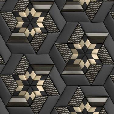 Imagem de Papel De Parede 3D Preto E Dourado Geometrico Autocolante