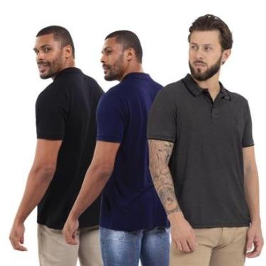 Imagem de Kit 3 Camisa Polo Masculina Piquet Casual Trabalho-Masculino