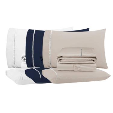 Imagem de Kit 3 Jogos de Lençol Casal/King 4 Peças 400 Fios Ponto Palito Toque Macio Premium Casa Dona