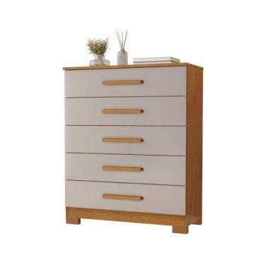 Imagem de Cômoda Cristina 5 Gavetas Tampo de 18mm Pés em PVC JCM, Cinamomo Off