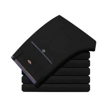 Imagem de Calças De Terno Masculinas Slim Fit Pretas, Elásticas E Que Não Amassa