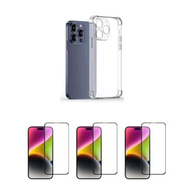 Imagem de 3UN Película Protetora 3D Vidro + Capa Silicone TPU Para Iphone 16 Pro