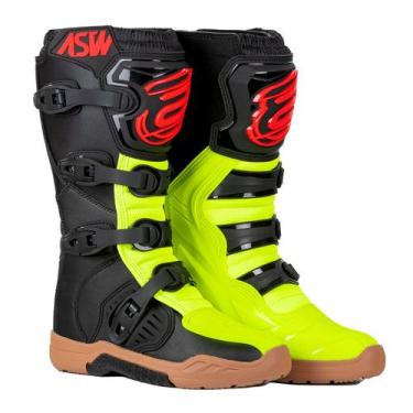 Imagem de Bota ASW Image Enduro Preto Amarelo Cross Motocross Trilha, 39, Preto 